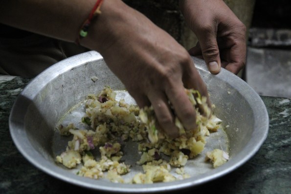 Mixing paratha filling