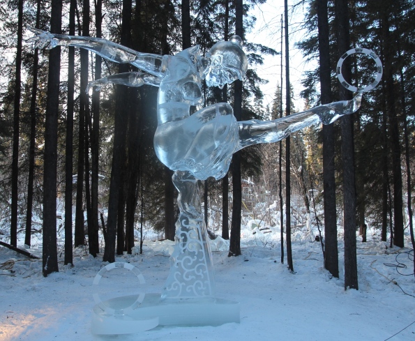 Concentration, ice sculpture, Fairbanks, in daylight