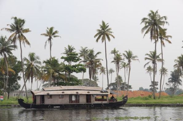 Kerala houseboat with palms