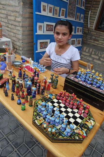 Painting chess pieces, Uzbekistan