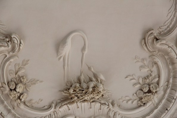 Rundāle Palace, White Hal, stork on ceiling