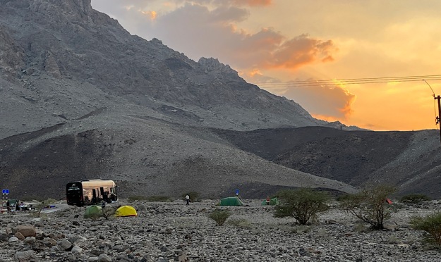Camping on a rocky landscape, Oman